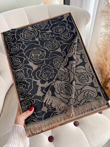 1 pieza Elegante bufanda de jacquard floral con hilo dorado, chal de moda versátil para mujeres, adecuado para salas con aire acondicionado, ropa de exterior de primavera/otoño, uso diario - Multicolor - Ver 4