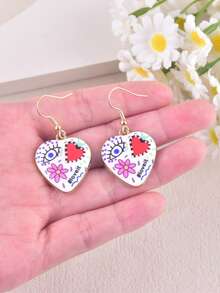 1 Pair Devil's Eye & Heart Flower Dangle Earrings, Party Jewelry Decoration For Women - Multicolor - View 4