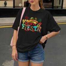 Camiseta Negra con Estampado de Fiesta Mexicana para Mujer Ideal para Fiestas y Eventos Temáticos - Negro - Ver 3