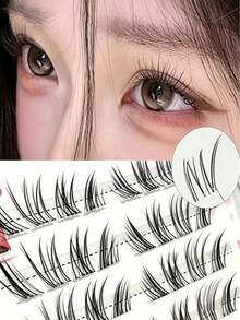 MIXIAOHE 48 & 80簇新款中国斜翘假睫毛，瓷娃娃风格，轻盈绽放的漫画效果，浅狐狸眼上翘尾，嫁接式10-12.5mm - 查看 2