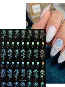 2片装极光全息激光美甲贴纸 - 炫彩玫瑰、蝴蝶、兔子美甲贴花 - 梦幻浪漫风格 / 派对 / 婚礼季 / 音乐节 DIY 美甲装饰贴纸 - 彩色 - 查看 2