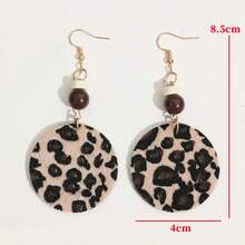 1对时尚性感豹纹串珠皮革耳环，女士时尚几何圆形豹纹皮革耳环 - 豹紋 - 查看 5