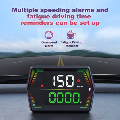 Car HUD Head-Up Display, Real-Time Speed/Time/Mileage, Km/H Timer, Altitude Detection, Overspeed & Fatigue Alarm, Km/Mile Switch, Strong Suction Installation