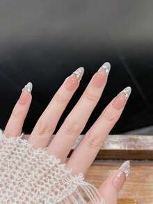 10 Móng Tay Giả Hình Hạnh Nhân Cỡ Trung Bình, Màu Hồng Nude, Mắt Mèo, Có Bướm 3D & Đá Lấp Lánh, Móng Giả Lấp Lánh Dành Cho Nữ Dùng Hàng Ngày & Dự Tiệc - Nhiều màu - Xem 4