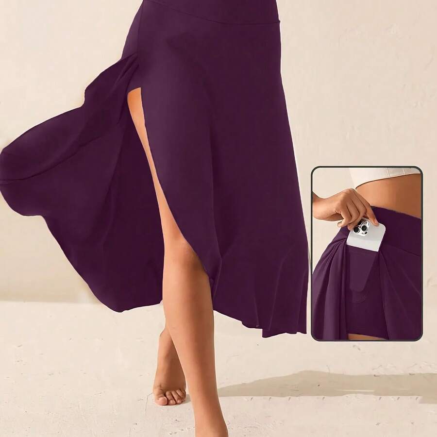 Vestido de mujer europea y americana con temperamento irregular, falda elegante y de moda de color sólido - Morado - Ver 1