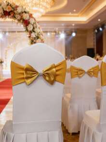 5pcs/25pcs Elastic Spandex Bowknot Chair Sash With Rhinestone Buckle, Satin Chair Back Ribbon For Wedding, Party, Event, Hotel, Birthday, Christmas Decoration - Multicolor - View 4