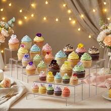 5-Tier Transparent Acrylic Cupcake Stand, Dessert Display Stand, Transparent Display Stand, Rectangular Widened Layered Display Stand, Elegant Tiered Dessert Display Tree, Desktop Display Stand, Used For Dessert Display, Cake Display At Parties, Birthday Party, Wedding Table Decor, BabyShower - Multicolor - View 12