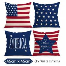 4pcs American Independence Day Patriotic Pattern Pillow Covers, Single-Sided Printed Pillow Shams, Suitable For Living Room, Bedroom, Home Decor, All Season - Multicolor - View 13