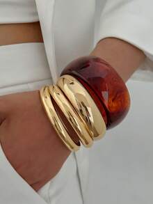 1-3pcs Exaggerated Design Semi-Transparent Resin Bracelet, Minimalist Fashionable Metal Bracelet, Retro Elegant Delicate Bracelet, Suitable For Women's Daily And Various Party Decorations, Holiday Gifts, Fashion Outfit Accessories Jewelry Set (The Patterns On The Bracelet Are Not Fixed, Subject To The Actual Item, And There May Be Slight Blemishes On The Surface Of The Bracelet, Which Is A Normal Phenomenon) - Multicolor - View 5