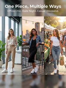 Women's White Leather Breatheable Lace-Up Shoes, Polished Upper With Ventilation Holes, Elevated Soft EVA Platform For Casual Outfits - 白色 - 查看 7