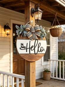 Hi Hey Hello Front Door Wreath, Hello Door Hanger, Hello Door Sign, Bow Decor Welcome Sign, Fashionable Door Hanger, Modern Door Hanger, Front Door Wreath, Home Decor, Wall Decor, Housewarming Gift - Hi Flower Wreath - View 12