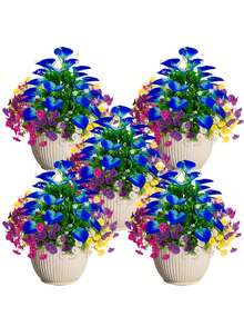 5 ramos de lirio de cala azul artificial, flores de campanilla de colores mixtos, estilo granja americana - resistente a los rayos UV, arbusto de floración de primavera de plástico, no se desvanece - adecuado para decoración del hogar, porche, alféizar de la ventana, maceta, jardín del hogar, decoración de patio, decoración interior/exterior, decoración de primavera/verano - Multicolor - Ver 10