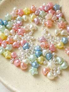 50 piezas Encantos de uñas de estrella de perla 3D Kawaii Y2K, lindos diamantes de imitación de estrella de colores mixtos para manicura DIY, decoraciones de arte de uñas brillantes para uñas, manualidades de resina, fundas de teléfono & fabricación de joyas, suministros de uñas dulces y geniales para mujeres y niñas - Multicolor - Ver 3