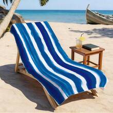 1pc Blue Striped Pattern Single-Sided Printed Beach Towel, Super Absorbent Microfiber Beach Blanket, Suitable For Travel, Swimming, Diving, Surfing, Yoga, Camping - Multicolor - View 10
