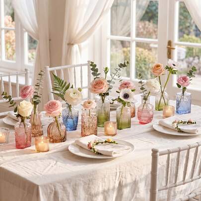 Tomnk 12/24 Pack Colorful Glass Bud Vase Set, Small Colored Vintage Vases For Centerpieces, Decorative Flower Vases For Wedding Home Table Decor, Mother's Day Decor