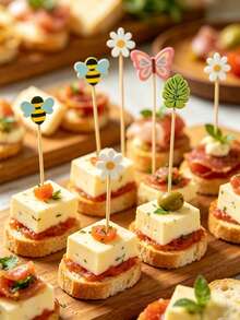 100/20 piezas Palillos de cóctel estilo hawaiano, brochetas de cóctel de bambú tropical, palillos de cóctel de verano para piscina y playa con mariposa, abeja, hoja de mango, margarita, adecuados para aperitivos, comida, bebidas, fiesta de playa hawaiana - Multicolor - Ver 8