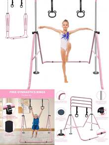 Adjustable Height Horizontal Gymnastic Bar For Children Multiple Sizes Available Steel Cons - Pink + Steel - View 1