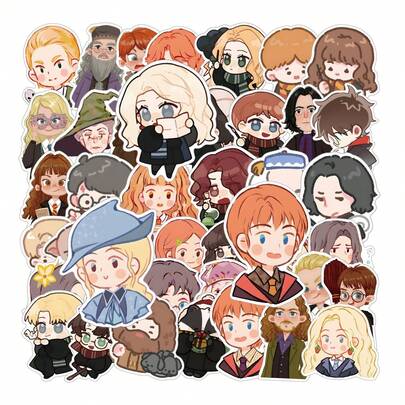Warner Bros 48pcs Official Harry Potter Series Element Stickers, Made Of Waterproof PVC Material, Suitable For Water Bottles, Skateboards, Guitars, Laptops, Scrapbooking, Luggage And More, Great For Birthday Party, Holiday, Back To School Gifts (Random Styles)