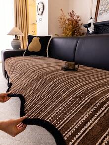1 chiếc vỏ gối sofa vải jacquard chenille kẻ sọc bất đối xứng, kiểu dáng cổ điển, dùng được cả 4 mùa, chống trượt, chống bụi, chống nhăn, bền, chống trầy xước do mèo, bảo vệ sofa của bạn, phù hợp với sofa 1-4 chỗ và sofa hình chữ L. - Cà phê nâu - Xem 5