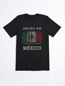 Camiseta Negra Hecho en Mexico con Codigo de Barras y Bandera Mexicana para Mujer Casual - Negro - Ver 2