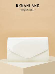 REMANLAND Luxury PVC Solid Color New Women's Clutch Bag, Charming Fashion Flap Party Evening Bag, Perfect Wallet Design, Built-In Hidden Card Slot Compartment, Detachable Metal Chain Shoulder Strap, Suitable For Parties, Evening Events, Gatherings, Weddings And Other Occasions. - White - View 8
