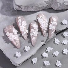 Móng tay hoa dập nổi - Móng tay hoa trà trắng thủ công, bộ móng nhựa mềm mại và tinh tế thể hiện vẻ đẹp nữ tính, phù hợp cho phụ nữ. - trắng - Xem 7