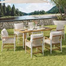 Modern Outdoor Set, Leisure And Meeting Set For Several People, Iron Frame, Woven Armrests, Including Seat Cushions - 米色,棕色,自然色 - 查看 7