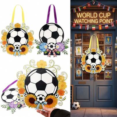 FIFA 2026年国际足联世界杯装饰品，木质足球牌匾，商店橱窗展示，花卉标牌，悬挂装饰品