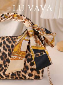 LU VAVA Polyester Leopard Print Evening Handbag With Threaded Metal Handle, Party Wedding Banquet Fashion Clutch (Leopard) - Multicolor - View 3