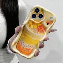 Nuevo estuche de teléfono con estampado de pomelo de té con leche, diseño plano 2D, valioso estuche de teléfono, protector anti-caídas y anti-arañazos, a prueba de golpes y cómodo de sostener, adecuado para el uso diario del teléfono X7B 4G. Estuche de teléfono de moda con diseño único - amarillo cremoso - Ver 4