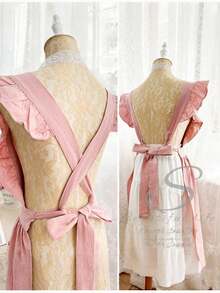 Women's Cooking And Baking Apron: French Vintage Lace Floral Apron With Ruffled Criss-Cross Straps And Lace Pockets. Suitable For Cooking, Baking, Housework, Rustic Home Decor, And Festive Parties; Makes A Lovely Gift - Multicolor - View 7