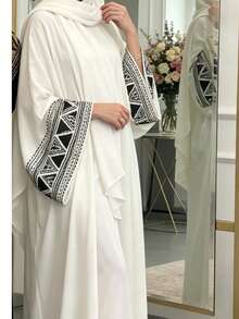 1 chiếc áo Abaya Jilbab tay dài thêu họa tiết thiết kế mới, khăn trùm đầu Hijab Khimar dành cho phụ nữ Hồi giáo, trang phục cầu nguyện kín đáo. - Nhiều màu - Xem 5