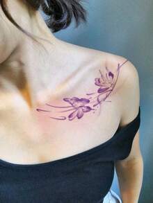1 Tattoo Sticker, Ethereal Watercolor Dyed Purple Butterfly, Temporary Tattoo Sticker, Washable, PVC, Disposable, Waterproof And Sweatproof For Arms, Waist, Abdomen, Back, Legs, Non-Reflective, Realistic Tattoo, Suitable For People, Daily Use, Lasts 3-5 Days - Purple - View 3