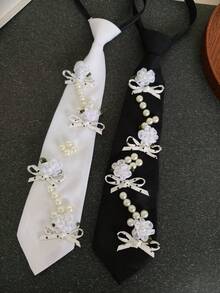 1 chiếc vòng cổ ngắn, vòng cổ choker bằng polyester màu đen với họa tiết hoa cúc xanh tươi tắn và trang trí ngọc trai, phụ kiện phong cách Y2K dành cho nhóm nhạc nữ, buổi hòa nhạc, tiệc tùng, chụp ảnh đường phố. - Ngọc trai hoa nhỏ màu trắng - Xem 8