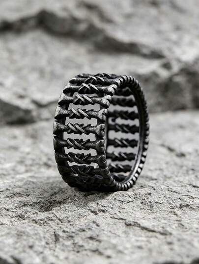 MONALLY Anillo de acero inoxidable con diseño de columna vertebral para hombres, anillo de banda de vértebra esquelética ennegrecida de estilo gótico retro para moteros, punk, rock, Halloween y declaración de fiesta