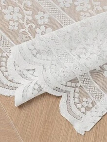 1pc Solid Color Floral Lace Sheer Curtain, Top Rod Pocket Design, Privacy Filtering, Elegant Decor For Living Room, Study, Dining Room - White - View 7