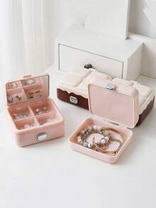 Cream Cake Style Portable Jewelry Box With Mirror, Mini Travel Jewelry Storage Case, Cute Double-Layer Convenient Large Capacity Compartment For Earrings, Necklaces, Rings, Compact & Elegant Design, Ideal Gift For Girls - Multicolor - View 5