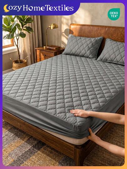 1 szt. Wodoodporne, jednokolorowe prześcieradło, dostępne w wielu kolorach, miękkie i wygodne, przyjazne dla skóry, wykonane z nowoczesnej, minimalistycznej tkaniny, odpowiednie do łóżek pojedynczych, pełnowymiarowych, queen, king, można prać w pralce, ochrona przed kurzem, zawiera tylko 1 prześcieradło (bez poszewki na poduszkę lub poduszki), wystrój sypialni, wystrój pokoju, narzuta, szary, certyfikat Oeko-Tex