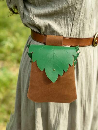1pc Leaf Decor Suede Waist Bag, Vintage Forest Style Buckle Fanny Pack, Casual Crossbody Bum Bag For Women