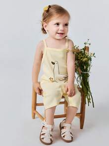 mini bala Baby Girls Sleeveless Romper Summer 2026 Soft Cotton Breathable Cute Cartoon Infant Bodysuit Lightweight Comfortable Home Sleep Daily Wear - Custard - View 3