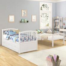 Twin Bunk Bed With Ladder Safety Rail Twin Trundle Bed With 3 Drawers For Teens Bedroom Guest Room Furniture White (OLD SKU :LT000071AAK) - 白色 + 實木1 - 查看 7