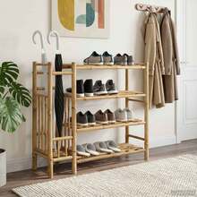 Zapatero con estante Natural 88 x 27 x 80 cm Bambú - Marrón - Ver 3