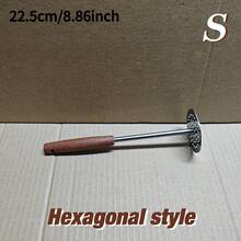 1个不锈钢土豆捣碎器，带木柄，手持式土豆捣碎器，多功能食物捣碎器，适用于南瓜、红薯、土豆和其他蔬菜，青少年和厨房烹饪工具，轻便耐用的厨房小工具 - 棕色 - 查看 11