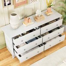 6 Drawer Double Dresser, Wide Wood Chest Of Drawers Storage Tower Storage Living Room Bedroom - 黑色 - 查看 3
