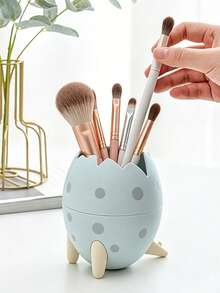 Cute Dinosaur Egg Makeup Brush Holder Cup, Cartoon Cosmetic Brush Storage Organizer Cup, Desktop Pen Holder Makeup Tool Container Suitable For Vanity, Bedroom, Bathroom - Multicolor - View 3
