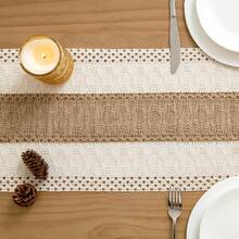 1pc Luxury Elegant Premium Cotton Linen Rustic Boho Embroidered Tassel Decorative Dining Table Runner For Home - Beige - View 8