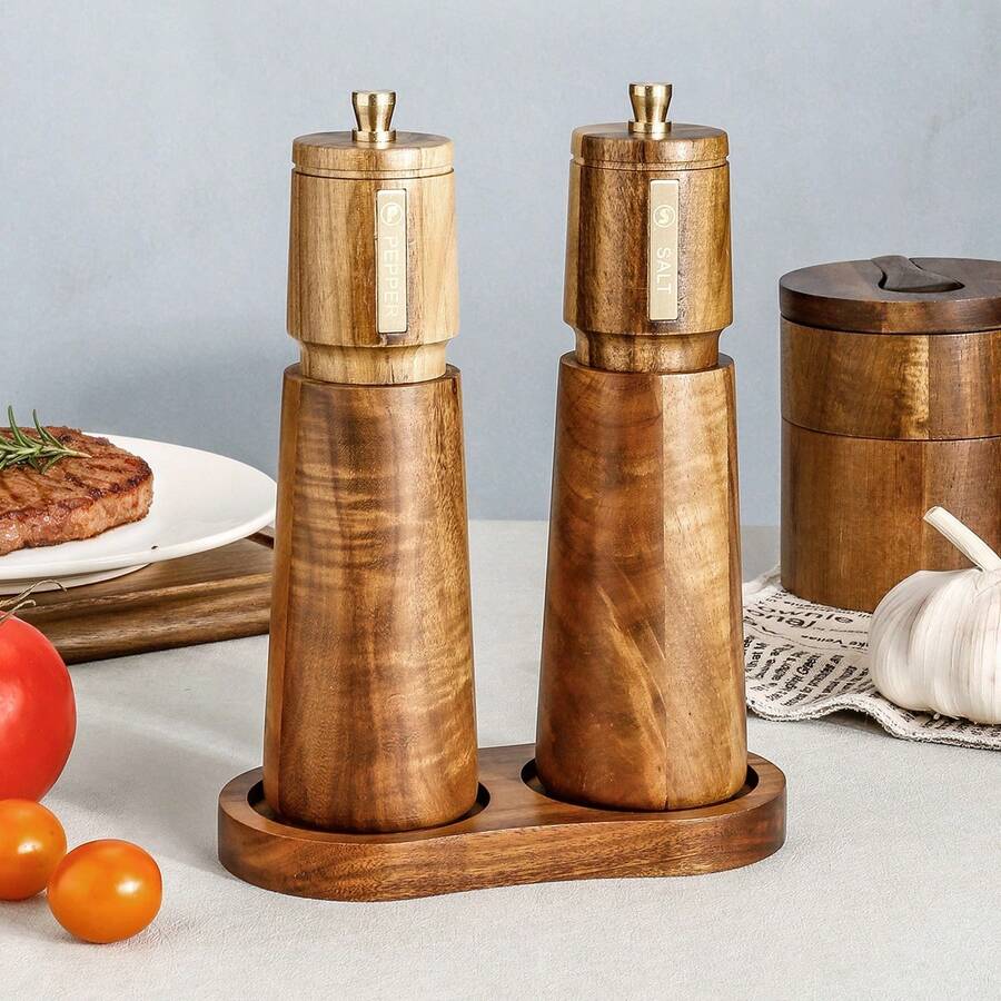 1pc/2pcs/3pcs Wooden Seasoning Jar Grinder, Pepper Shaker, Spice Jar With Manual Grinder For Kitchen - Brown - View 1