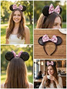 Disney 1 chiếc băng đô tai chuột Minnie hoạt hình với nơ chấm bi đỏ trang trí, thích hợp cho các bữa tiệc và lễ hội hóa trang, quà tặng Ngày của Mẹ/Ngày Valentine. - Nhiều màu - Xem 5