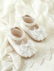 Newborn/Infant Girls' Mary Jane Flats - Newborn Infant Prewalker Shoes Soft Rubber Sole Princess Wedding Christening Crib Shoes - White - View 10