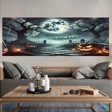 Decoración mural para el hogar con marco de madera plano 2D, 1 pieza, estilo retro gótico oscuro de academia, cementerio de terror, decoración de Halloween, se puede colgar directamente en la pared, decoración de pared para el hogar, sala de estar, dormitorio, decoración de comedor - Enmarcado - Ver 4